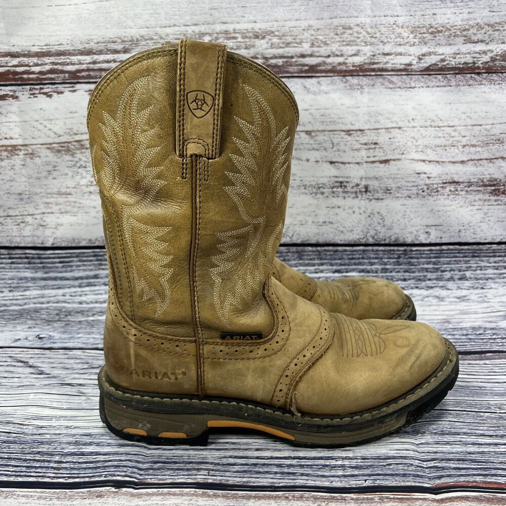 Ariat Workhog Pull On Work Boots Aged Bark Brown Leather Boots 10001188 Men’s 9